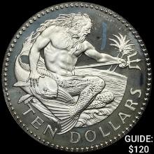1977 Barbados Silver $10 Neptune 1.127oz CHOICE PROOF