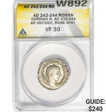 Roman Gordian III, AD 238-244 Silver Antioch ANACS VF30