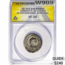 Roman Gordian III, AD 238-244 Silver Antoninianus ANACS VF35
