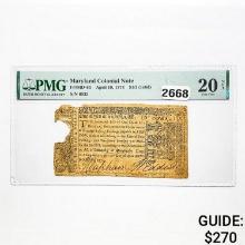 1774 $1/3 Maryland Colonial Note PMG 20 VF