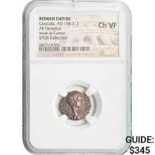 Roman Caracalla, AD 198-217 Silver Denarius NGC Ch VF