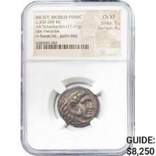 Sicily, Siculo-Punic Silver Tetradrachm NGC Ch XF
