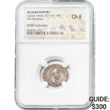 Roman Lucius Verus, AD 161-169 Silver Denarius NGC Ch F
