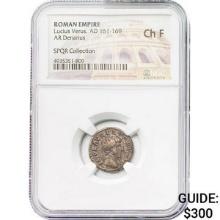 Roman Lucius Verus, AD 161-169 Silver Denarius NGC Ch F