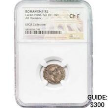 Roman Lucius Verus, AD 161-169 Silver Denarius NGC Ch F