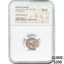 Roman Lucius Verus, AD 161-169 Silver Denarius NGC Ch F