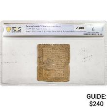 1772 3d Pennsylvania/Colonial Currency PCGS G 6