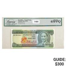 1975 Barbados $5 Central Bank Currency Legacy GEM UNC PPQ