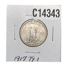 1917-D T1 FH Standing Liberty Quarter AU