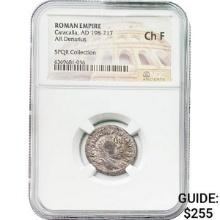 Roman Caracalla, AD 198-217 Silver Denarius NGC Ch F