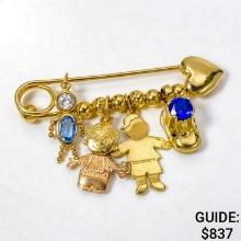 Vintage 14k yg Sapphire Charm Pin (4 charms/5.7g)
