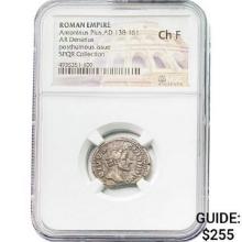 Roman Antoninus Pius, AD 138-161 Silver Denarius NGC Ch F