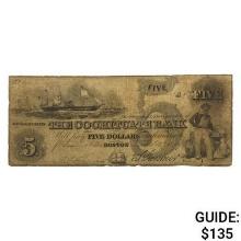 1849 $5 Cochituate Bank of Boston Note