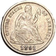 1891 Seated Liberty Dime XF