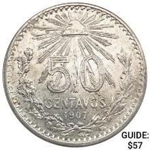 1907 Mexico 50 Centavos CLOSELY UNCIRCULATED