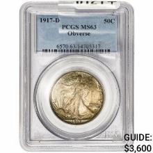 1917-D Walking Liberty Half Dollar PCGS MS63 Obverse