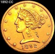 1892-CC $5 Gold Half Eagle