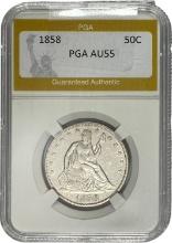 1858 Seated Liberty Half Dollar PGA AU55