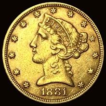 1881 Liberty Head Half Eagle $5 Gold CLOSELY UNCIRCULATED