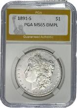 1891-S Morgan Silver Dollar PGA MS65 DMPL