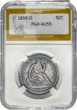 1855-O Seated Liberty Half Dollar-Arrows PGA AU55