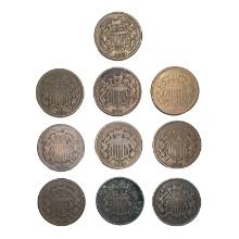 1864-1868 US Two Cent Piece Lot [10 Coins]