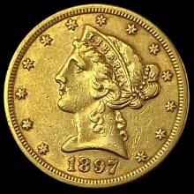 1897-S Gold $5 Liberty Head Half Eagle NEARLY UNCIRCULATED
