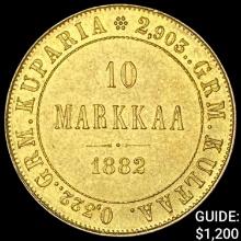 1882S Finland Gold 10 Markkaa .0933oz UNCIRCULATED