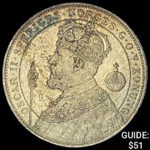 1897 Sweden Silver 2 Kronor UNCIRCULATED