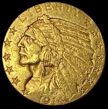 1914-D Indian Head Half Eagle $5 Gold NEARLY UNCIRCULATED