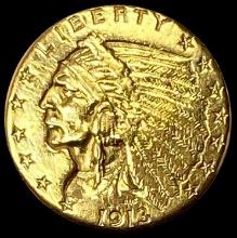 1913 Indian Head Gold $2.50 Quarter Eagle CLOSELY UNCIRCULATED