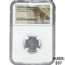 West Roman Gratian, AD 367-383 AE3 Nummus NGC