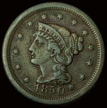 1850 Braided Hair Large Cent LIGHTLY CIRCULATED