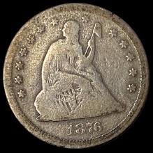 1876-CC Silver Seated Liberty Quarter LIGHTLY CIRCULATED
