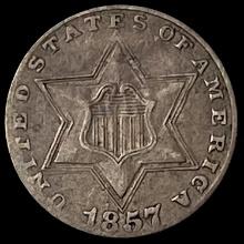 1857 Silver Three-Cent Piece NEARLY UNCIRCULATED