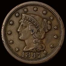 1847 Braided Hair Large Cent LIGHTLY CIRCULATED