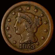 1853 Braided Hair Large Cent LIGHTLY CIRCULATED