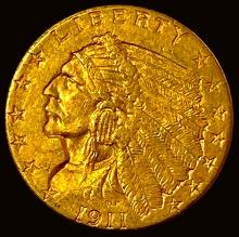 1911 Indian Head Gold $2.50 Quarter Eagle CHOICE AU