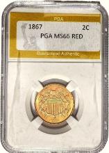 1867 Two Cent Piece PGA MS66 RED