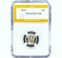 1937 Mercury Dime PGA MS65 FSB