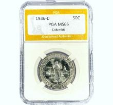 1936-D Columbia Half Dollar PGA MS66