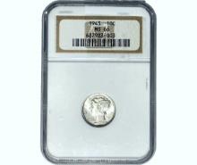 1943 Mercury Silver Dime NGC MS66