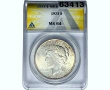 1923 Silver Peace Dollar ANACS MS64