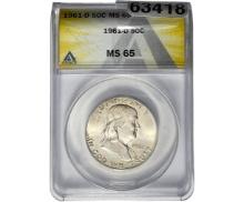 1961-D Franklin Half Dollar ANACS MS65