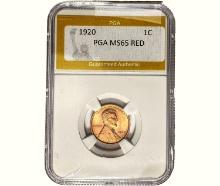 1920 1C Lincoln Wheat Cent PGA MS65 RED