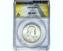 1963-D Franklin Half Dollar ANACS MS65