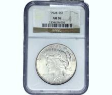 1928 Silver Peace Dollar NGC AU58