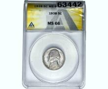 1938 Jefferson Nickel ANACS MS66