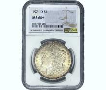 1921-D Morgan Silver Dollar NGC MS64+