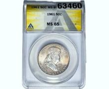 1961 Franklin Half Dollar ANACS MS65
